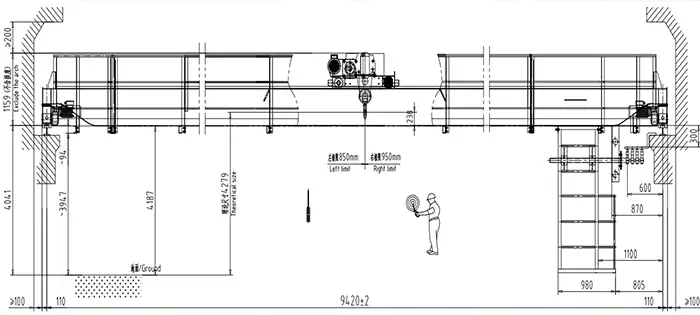 Low headroom crane drawing