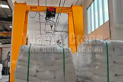 5 ton MHO monorail gantry crane with European hoist supplied to a UAE customer. Custom-designed lifting solution featuring 4.65m and 7.795m spans, reliable performance, and high efficiency.