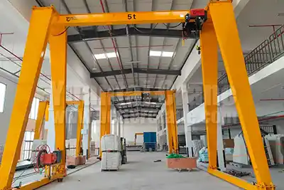 5 ton MHO monorail gantry crane with European hoist supplied to a UAE customer. Custom-designed lifting solution featuring 4.65m and 7.795m spans, reliable performance, and high efficiency.