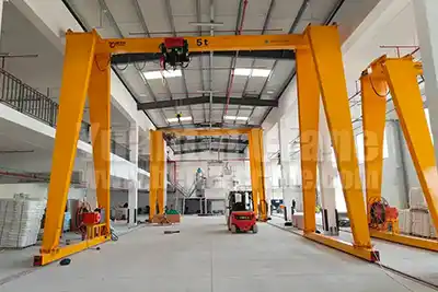 5 ton MHO monorail gantry crane with European hoist supplied to a UAE customer. Custom-designed lifting solution featuring 4.65m and 7.795m spans, reliable performance, and high efficiency.