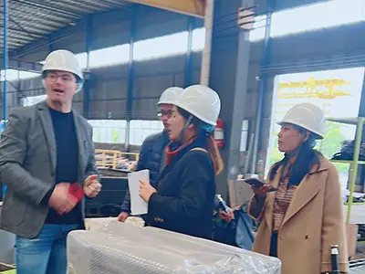 Spanish clients discussing low headroom overhead crane design with Yuantai engineers