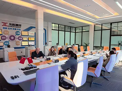 Russia client inspecting electric wire rope hoist production line