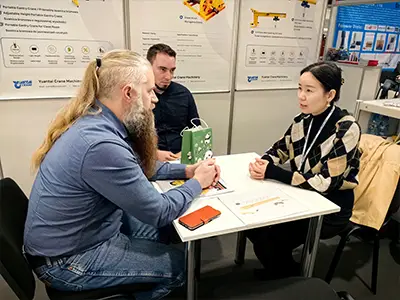 Yuantai Cranes exhibition display featuring 1 ton to 320 ton overhead crane solutions for European market