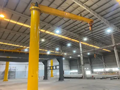 Yuantai Cranes is supplying six 4 ton floor jib cranes, each a BZ-type with a double-chain 4 ton jib crane hoist. The package also includes 8 foundation cages for floor anchoring. These 4 ton floor jib cranes feature a sturdy column, articulating boom, and 360° manual rotation for versatile workstation lifting.