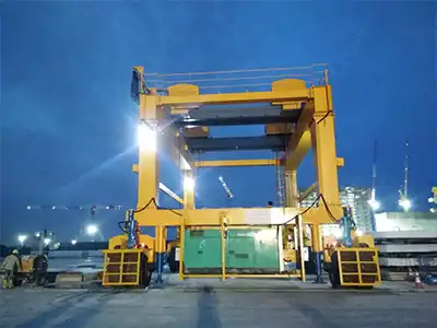This Singapore project from Yuantai Cranes features one 100 ton rubber tyred gantry crane for heavy construction lifting. The 100 ton RTG crane spans 11.5 meters, lifts to 6 meters, runs on 380V/50Hz/3P, and uses rubber tyres for flexible site movement — making it a versatile construction site gantry crane for bridge, port, or building projects.